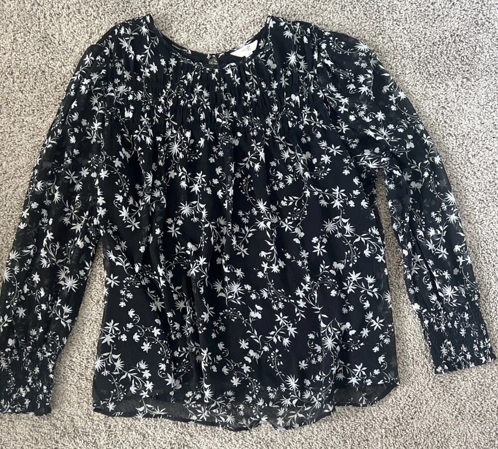 Terra & Sky Plus Size 1X 16W-18W Floral Tunic Top Blouse Black White